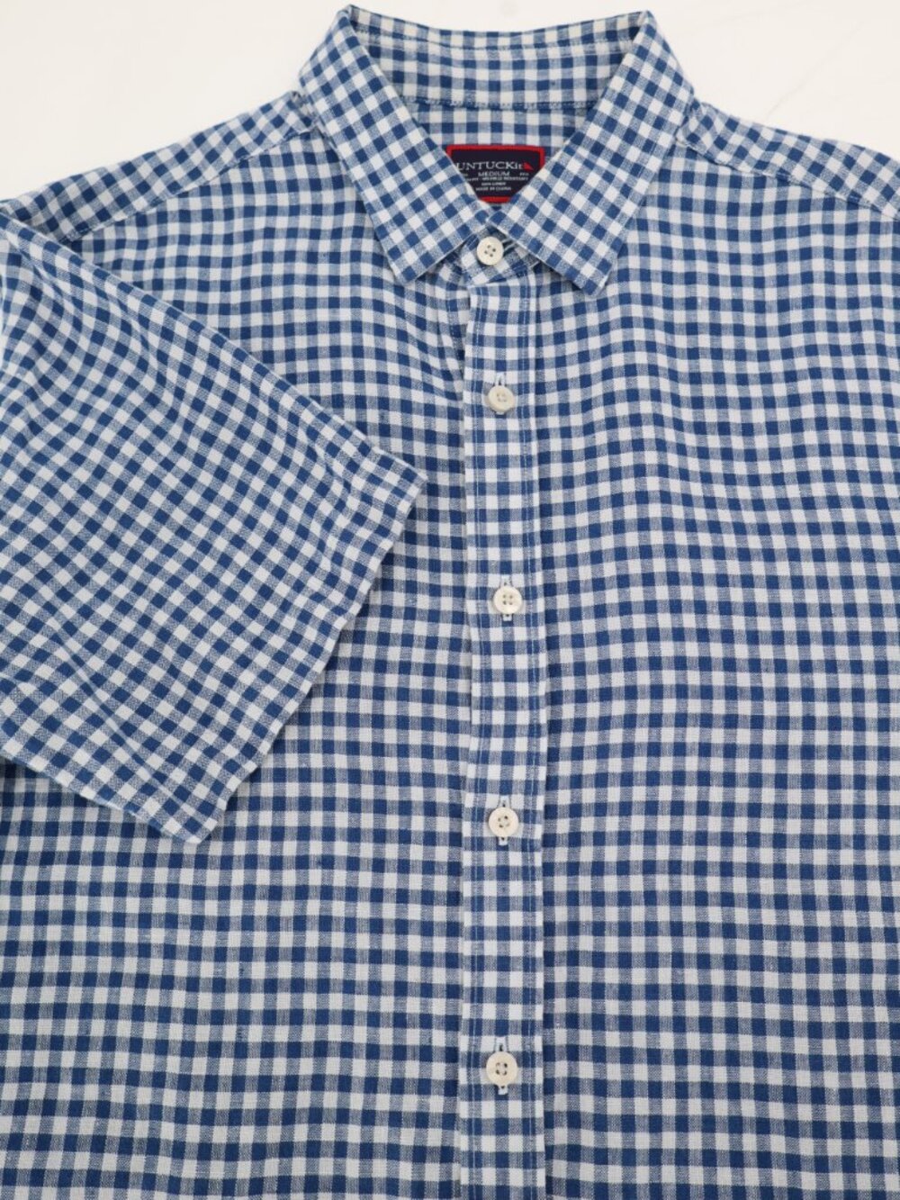 UNTUCKit Shirt Mens Medium Robibero Check Short Sleeve Button Front Linen Blue